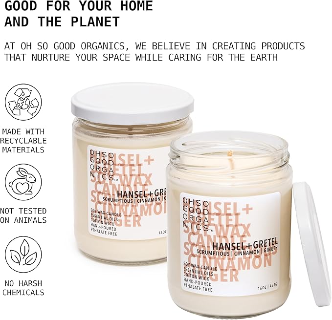 Scented Soy Wax Candle for Home, Cinnamon and Ginger Candle, Essential Oils, Soy Candles Non Toxic, Aromatherapy Candles, 16oz, 60 Hours Burn Time, Hansel and Gretel's House Scent