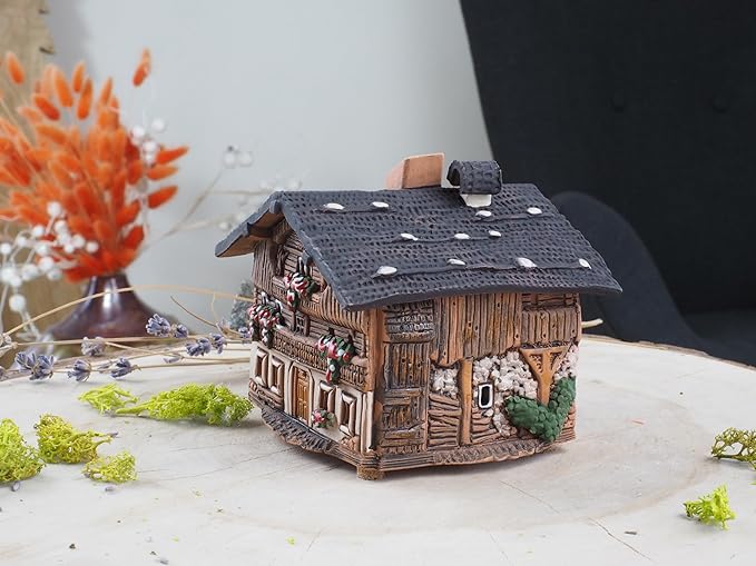 Ceramic Art Cone Incense Holder Room Decoration Handcrafted Collectible Miniature Old House on Lutago, Tirol, Italy R235