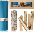 Danilovo Smudging Kit – 5 Palo Santo Sticks, 1 White Sage Smudge Stick and 50 pcs Beeswax Taper Candles Set for Meditation, Cleansing, and Spiritual Practices, Handcrafted, Eco-Friendly