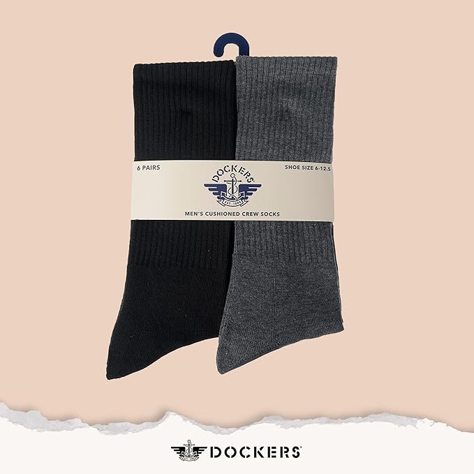 DOCKERS Men's Performance Socks - 3-Pairs and 6-Pairs Athletic and Dress Crew Socks for Men