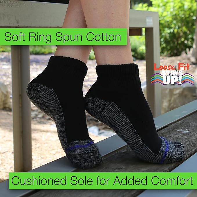 Loose Fit Stays Up Men's and Women's Casual Lower Cut Socks (Pack of 3) Made in USA, Cushioned Sole