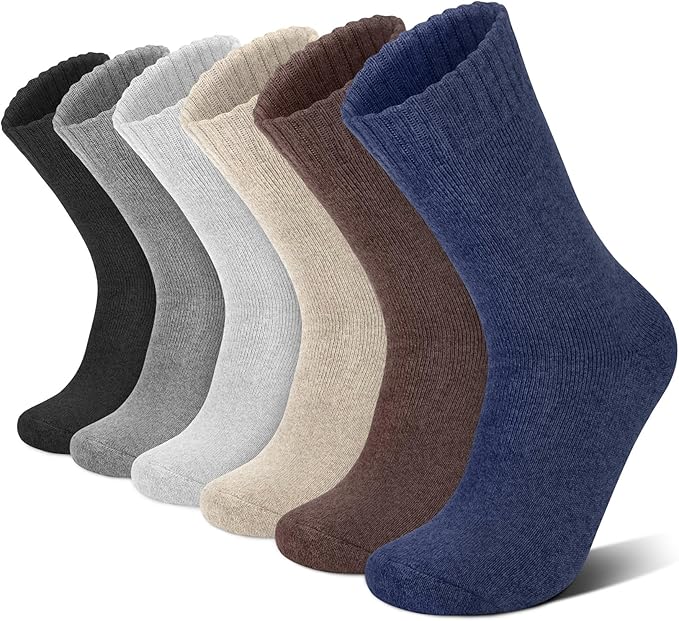 6 Pairs Merino Wool Socks for Men Thick Warm Thermal Winter Striped Dress Hiking Crew Men Socks Size 9-14