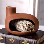 Terracotta Palo Santo Holder - Modern Chiminea Incense Burner for Yoga, Meditation, and Energy Cleansing - Wood Sticks Dish, Sage Ash Catcher, Smudge Bowl, Cone Burner - Unique Meditation Gift