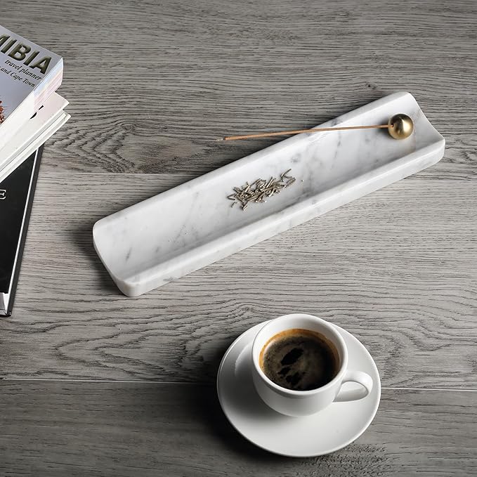 Koville Italian Carrara Natural Marble Incense Holder, Incense Holders for Sticks, Incense Burner Holder, Ideal for Meditation and Relaxing, Easy to Clean(Bianco Carrara)