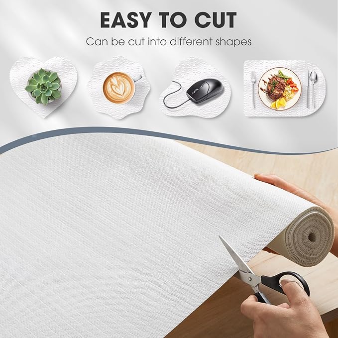 Shelf and Drawer Liner, Kitchen Cabinet Liners Non-Adhesive Non-Slip Waterproof Washable Mats, Protect Dresser Shelves, White, 12 in X 10 FT