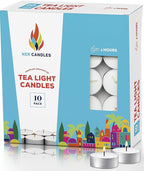 Tea Lights Candles - 4.5 Hour Burn Time - 10 Pack Bulk Candles - White Unscented - Travel Candles - Shabbat Candles - Long Burn Time