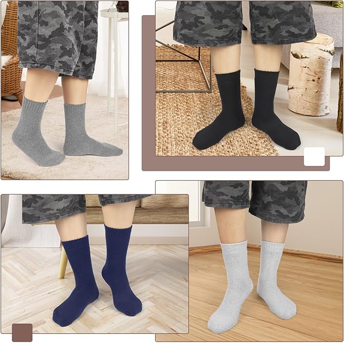 6 Pairs Merino Wool Socks for Men Thick Warm Thermal Winter Striped Dress Hiking Crew Men Socks Size 9-14