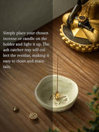 Incense Burner, Ceramic 4 in 1 Incense Holder, Unique Round Shape Incense Holder for Sticks, Handcrafted Incense Cone Burner with 3 Incense Sockets for Meditation Space, Yoga, Gray-Green