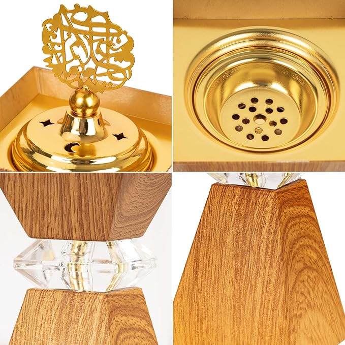 Bakhoor Burner, Charcoal Incense Burner, Frankincense Metal Incense Holder for Yoga, Spa Aromatherapy, Office & Home Decor Gifts Tan 10.2" Inches Tall