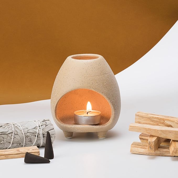 Palo Santo Holder Burner, Handcrafted Ceramic Incense Holder Burner and Ash Catcher for Palo Santo Sticks or sage Bundles, Smudge Bowl, Meditation Home Decor(Beige)