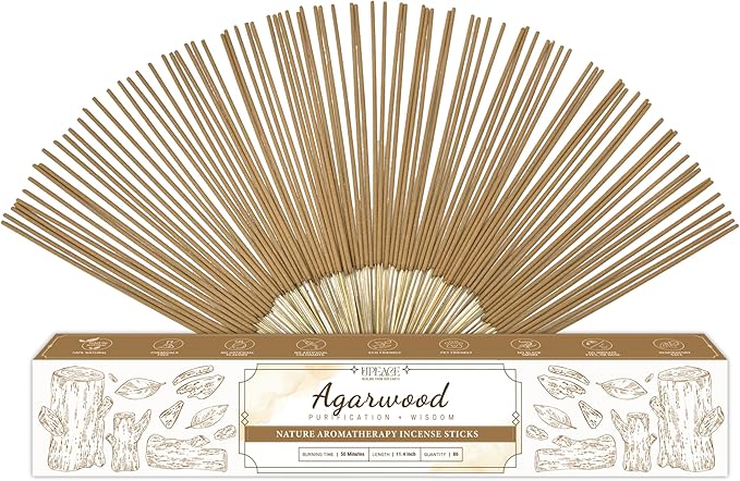 Organic-Natural-Non-Toxic-Agarwood-Incense-Sticks (86 Agarbatti Sticks) | 50 Minutes Long Lasting Burn for Positive Vibes, Relaxation, Aromatherapy, Air Purification, Meditation, Protection