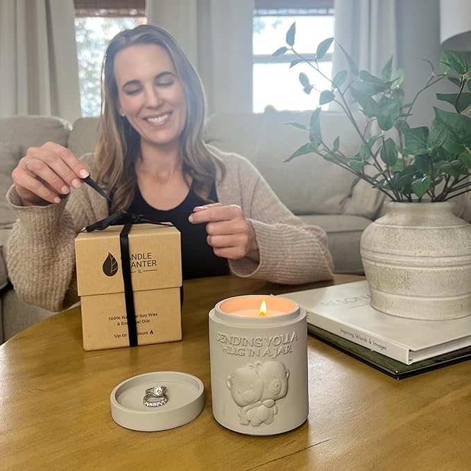 Candle Planter Hug in a Jar Romantic, Aromatherapy Candles - Natural Soy Wax, Long-Lasting 50-Hour Burn, Lavender Scents - Gifts for Him, Her, Couple, Husband and Wife Birthday Gift Ideas, Unique Cool