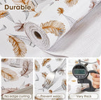 Drawer and Shelf Liner, Non-Slip Kitchen Cabinet Liners Non-Adhesive Thick Strong Grip Waterproof Washable Mats Protect Dresser ShelvesCabinets, Feather, 12 in X 10 FT