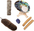 Sage Kit - Common Sage Smudge Stick ~ Abalone Shell for Smudging ~ Palo Santo Sticks ~ 2 inchTripod Stand ~ 8 inch Feather and White Sand