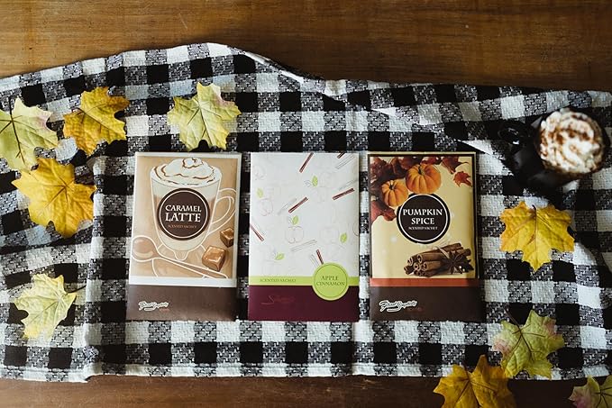 Simplicity Scents Sachets Fall Favorites Bundle 3 Caramel Latte, 3 Pumpkin Spice, 3 Apple Cinnamon - 9 Pack - Made in USA, ECO-Friendly Home Fragrance