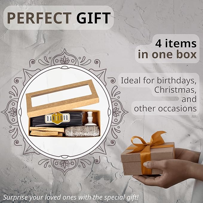 Danilovo Smudging Kit – 5 Palo Santo Sticks, 1 White Sage Smudge Stick, 50 Beeswax Taper Candles & Ceramic Candle Holder Set for Meditation, Cleansing, and Spiritual Practices