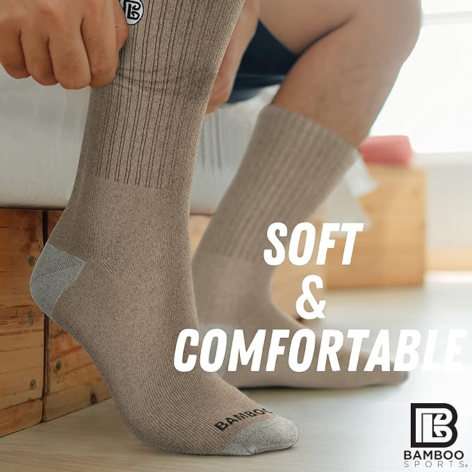 Bamboo Sports Premium Bamboo Crew Work Socks- Moisture Wicking, Odor Eliminating