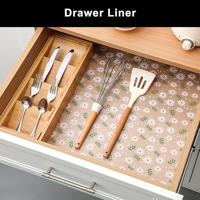 Cooyes Shelf Liner – Premium Non-Adhesive Cabinet & Drawer Liner for Kitchen – Waterproof Shelf Paper with Modern Pattern – Durable EVA Cabinet Mat – Easy to Cut