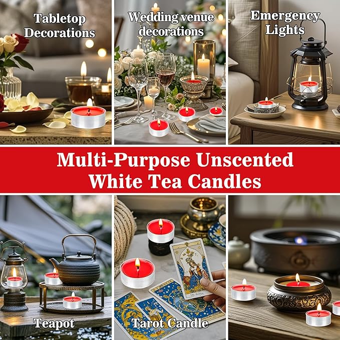 Red Tea Lights Candle Set - 25 Pcs Mini Tealight Candles Unscented Votive Soy Candle for Home, Pool, Shabbat, Wedding, Emergencies, Christmas