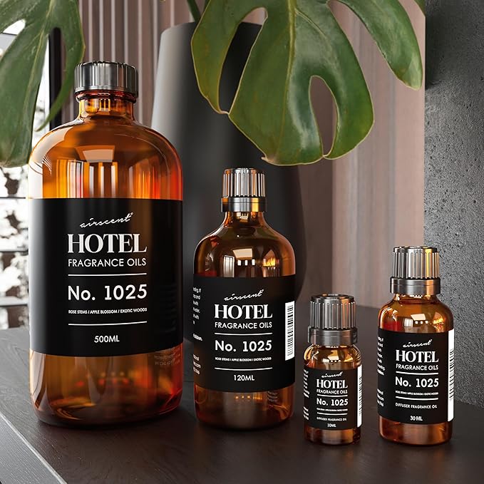 AirScent Hotel Diffuser Oil No. 1025 - Rose Stems Apple Blossom Exotic Woods - Hotel Scent Dupe Premium Fragrance Oil for Ultrasonic and Waterless Diffusers and Crafting - 30 mL, 1 fl oz Glass Bottle