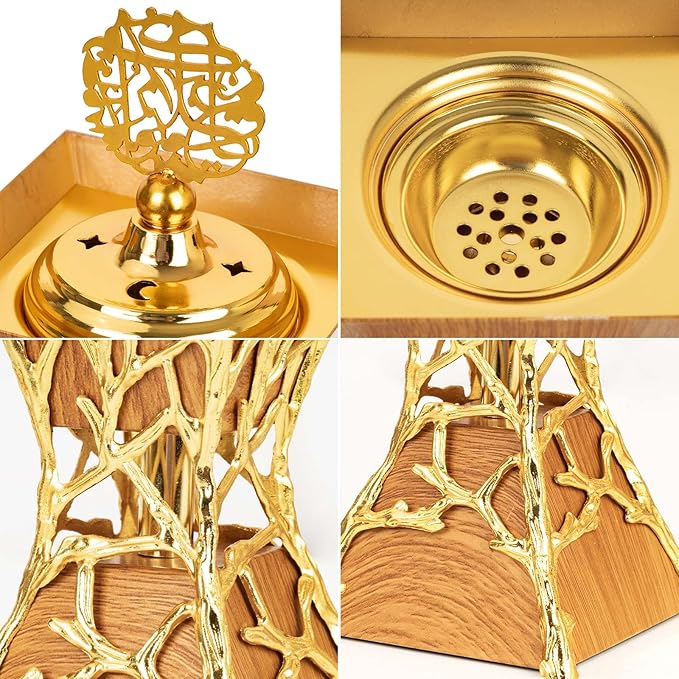 Bakhoor Burner, Charcoal Incense Burner, Frankincense Resin Incense Holder for Yoga, Spa Aromatherapy, Office & Home Decor Gifts Tan 10.6" inches Tall