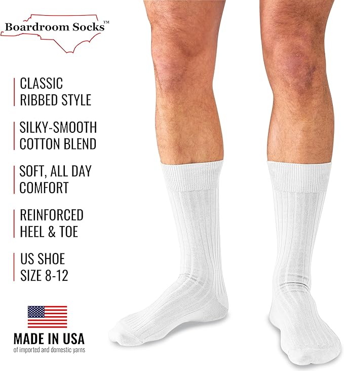 Cotton Dress Socks for Men – Comfortable Men’s Executive Socks – Classic Mid-Calf Dress Socks by Boardroom Socks