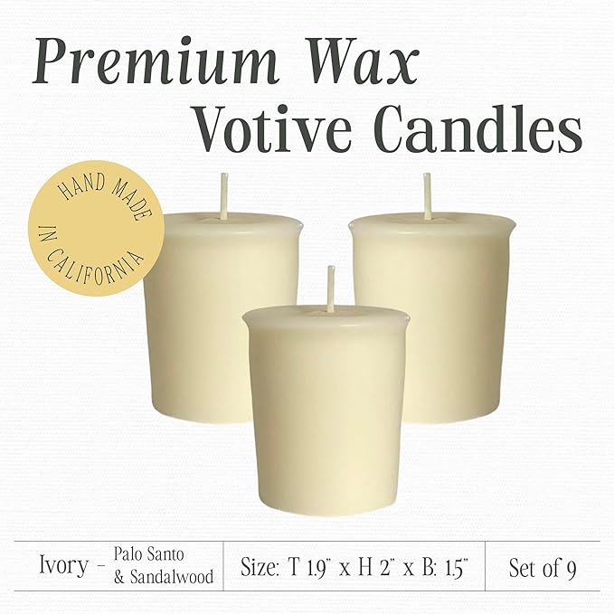 Mister Candle Tranquil Harmony Collection, Handmade Scented Votive Candles Bulk, Aromatherapy Candles with Soy Wax and Essential Oils, Made in USA, (Set of 9, Palo Santo & Sandalwood)