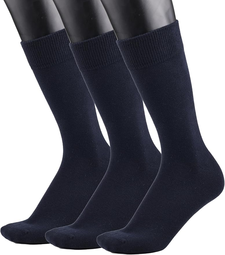 COTTON DAY Men's Premium Soft Combed Cotton Trouser Dress Socks Seamless Toe Black Navy Blue Striped