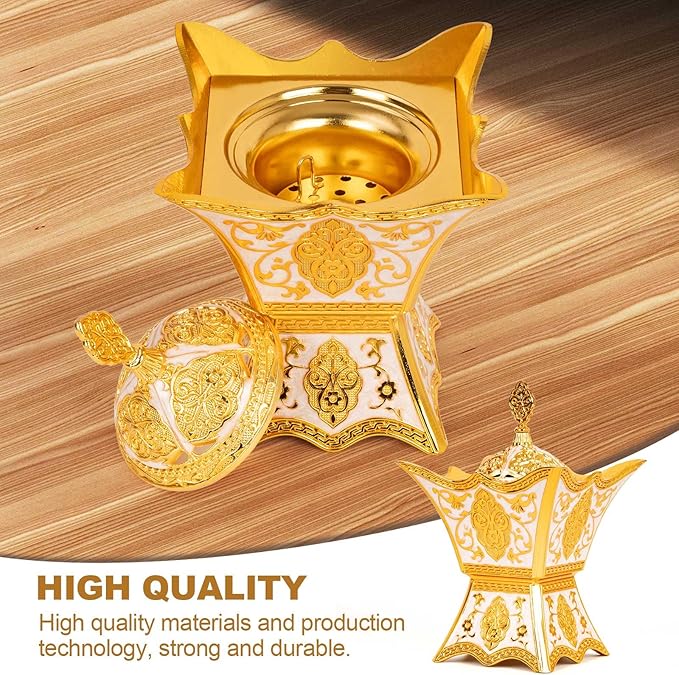 Bakhoor Incense Burner, Charcoal Incense Burner - for Yoga, Spa Aromatherapy, Office & Home Decor, Trophy Shape (Gold)