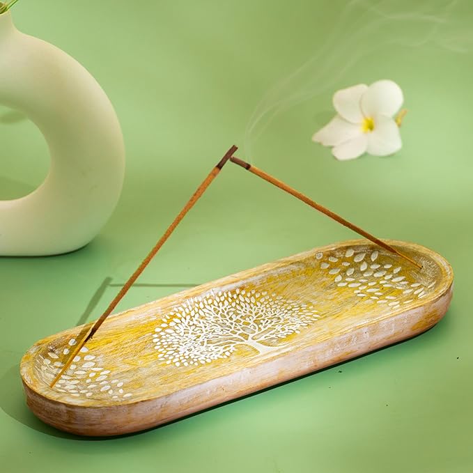 raajsee Incense Holder Hand Carved-Incense Burner Holder –Ash Catcher - Incense Stick Holder - Meditation & Yoga - Great Gift for Any Occasion Size 11x4 inch