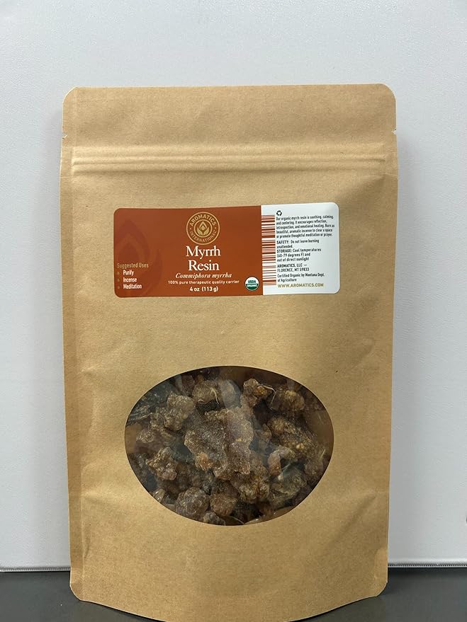 Aromatics International Myrrh Resin 4oz – Raw Natural Golden Chunks from Somaliland - Organic Botanical Resin for Incense, Meditation, Rituals & Aromatherapy