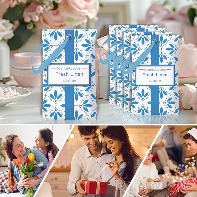 SCENTORINI Linen Scented Sachets for Drawers and Closets, 14 Packs, Long-Lasting Sachets Bags Wardrobe Freshener, for Drawers, Closets, Cars