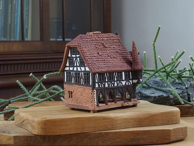Ceramic Art Cone Incense Holder Room Decoration Handcrafted Collectible Miniature Town Hall in Michelstadt, Germany R272