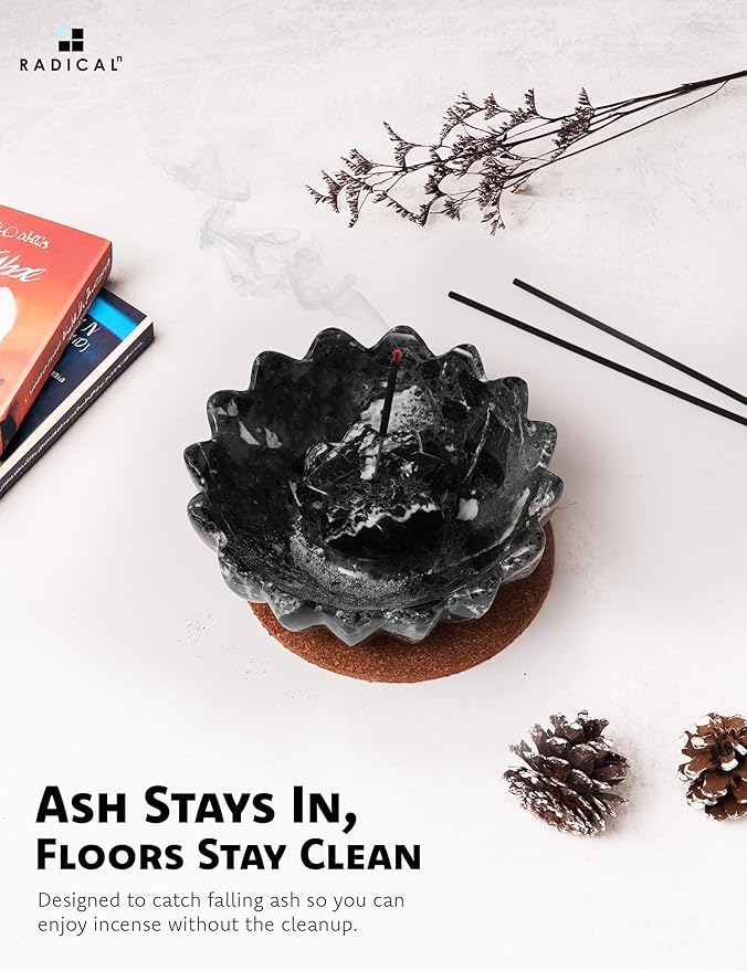 Radicaln Marble Incense Holder 5.5" Inches Black Handmade Aesthetic Room Decor & Apartment Essential, Aromatherapy Holder for Incense Sticks, palo Santo Stick for Incense Burner