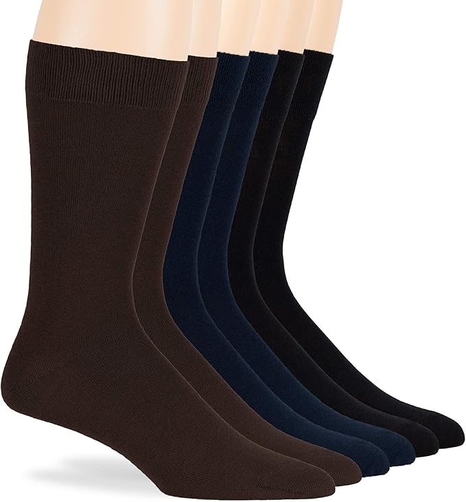 7BigStars Mens Dress Socks – 6 Pairs Crew, Soft Stay Up, Cotton Comfort for Business, Office, Big and Tall, Breathable