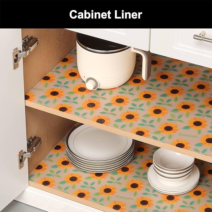 Cooyes Shelf Liner – Premium Non-Adhesive Cabinet & Drawer Liner for Kitchen – Waterproof Shelf Paper with Modern Pattern – Durable EVA Cabinet Mat – Easy to Cut