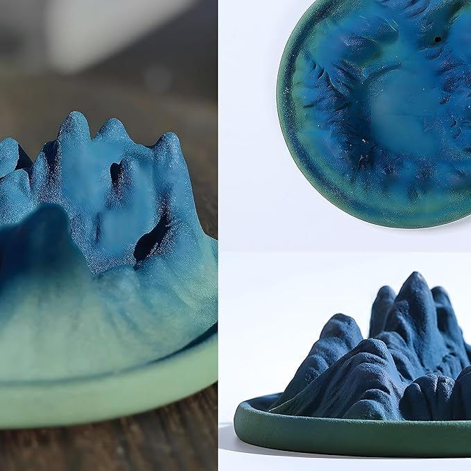 Backflow Incense Burner, Green Mountain Incense Holder for Cone Incense Stick,Ash Catcher,Aromatherapy Bathroom and Home Decoration