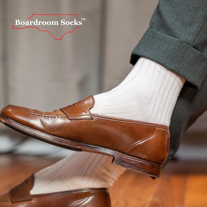 Merino Wool Mid-Calf Dress Socks for Men, Ribbed Dress Socks