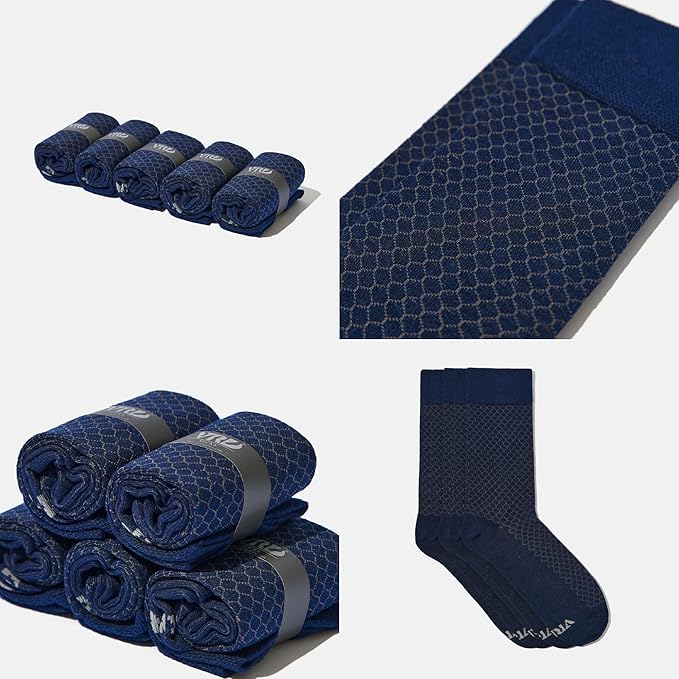 VRD Men’s Dress Socks, Bamboo 5-Pack Mens Socks, Mid Calf Length, Crew Socks Gift for Men Shoe Size 8-13