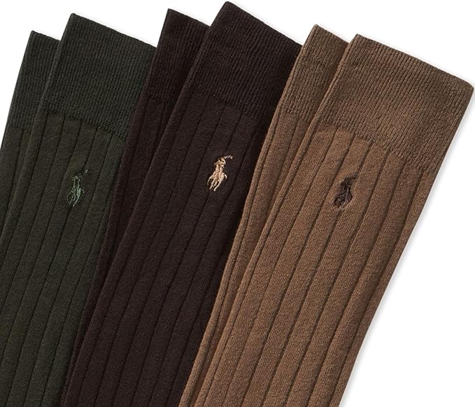 POLO RALPH LAUREN Mens Mercerized Cotton Ribbed Dress OTC Socks 3 Pair Pack Reinforced Cotton Comfort