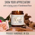 Thank You Gifts for Women - 'Thank You' Candle, w/Sandalwood Rose I Appreciation Gifts for Women I Thank You Gift for Friends, Couples, Coworkers, Boss, Teacher, Staff, Employee I 50Hr Burn, USA Made