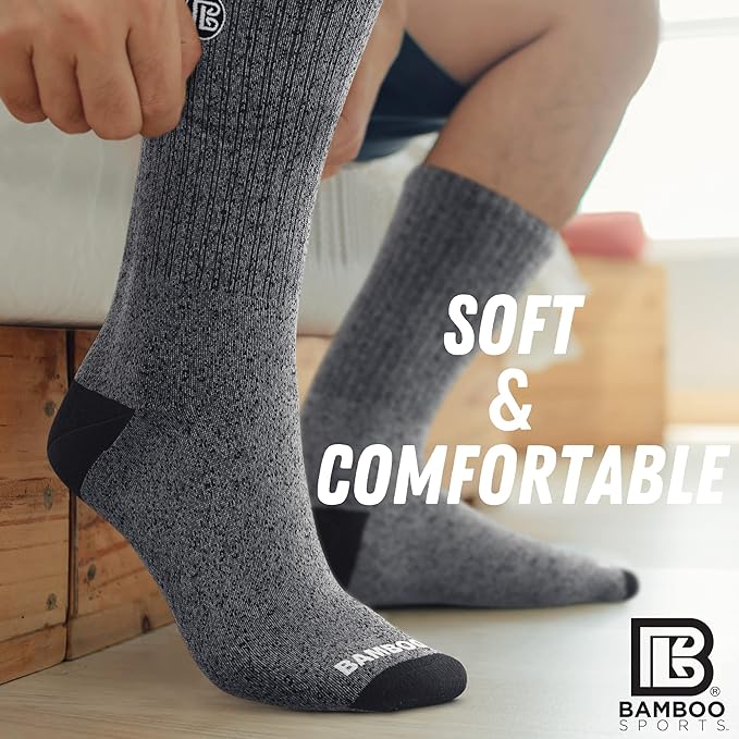 Bamboo Sports Premium Bamboo Crew Work Socks- Moisture Wicking, Odor Eliminating