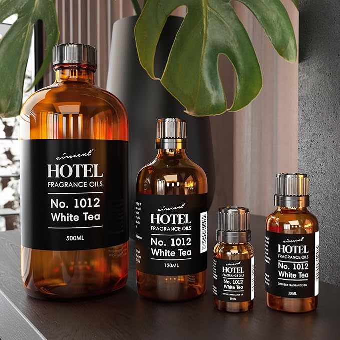 AirScent Hotel Diffuser Oil No. 1012 Inspired by The White Tea Hotel Scent - Premium Fragrance Oil for Ultrasonic and Waterless Diffusers and Crafting - 500 mL, 16.9 fl oz Glass Dropper Bottle