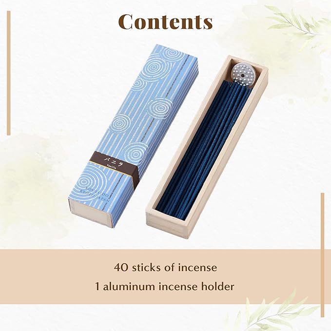 Hasegawa Hyakurakuko Premium Japanese Sandalwood Incense - Long Type, 40 Sticks with Aluminum Holder, 20-30 Min Burn Time, Made in Japan 線香 百楽香 (Vanilla)