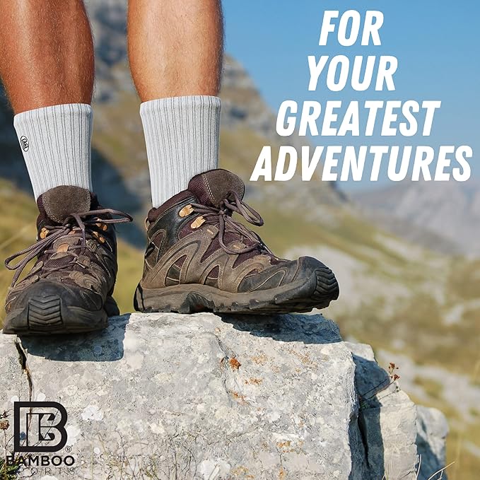 Bamboo Sports Premium Bamboo Crew Work Socks- Moisture Wicking, Odor Eliminating