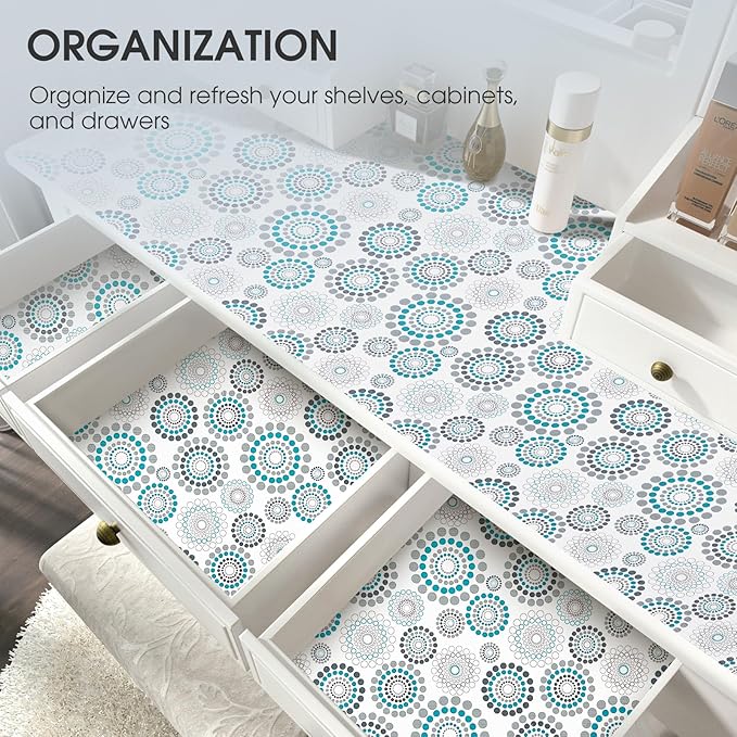 Drawer and Shelf Liner, Non-Slip Kitchen Cabinet Liners Non-Adhesive Thick Strong Grip Waterproof Washable Mats Protect Dresser Shelves Cupboard Bathroom Cabinets, Spiral, 18 in X 10 FT