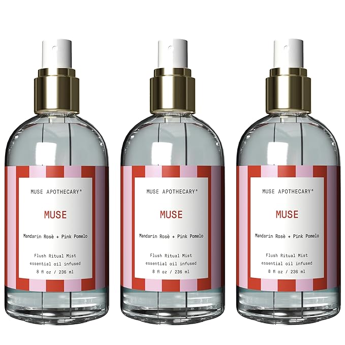 Muse Apothecary Flush Ritual - Aromatic & Refreshing Toilet Spray, Use Before You Go, 8 oz, Infused with Natural Essential Oils - Valentine's Day Gift - Mandarin Rosè + Pink Pomelo, Pack of 3