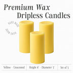 3" x 6" Yellow Pillar Candles (Set of 3) Unscented, Solid Color, Hand Crafted Weddings, Home Decoration, Restaurants, Spa, Church, Holiday Candle Gift