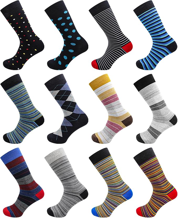 Mens socks size 10-13/9-11/13-15 Cotton Crew funny Colorful work dress socks for men 9-12 gifts for him 6/12 Pairs