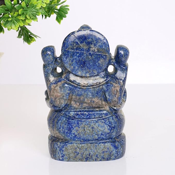 REAL-GEMS Lapis Lazuli Lord Ganesha Idol Sculpture Statue Hand Carved Decorative Healing Reiki Gemstone Figurines Crafts Approximately 1865 Ct.…